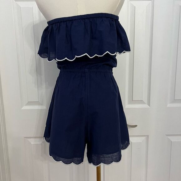 Vineyard Vines Womens Navy Strapless Ruffled Scalloped Romper Size Medium NWT - Picture 2 of 4